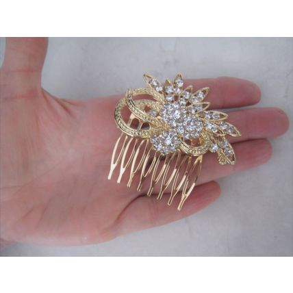 Gold or silver crystal flower hair comb barrette clip bridal clip bridal
