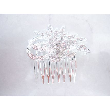 Gold or silver crystal flower hair comb barrette clip bridal clip bridal