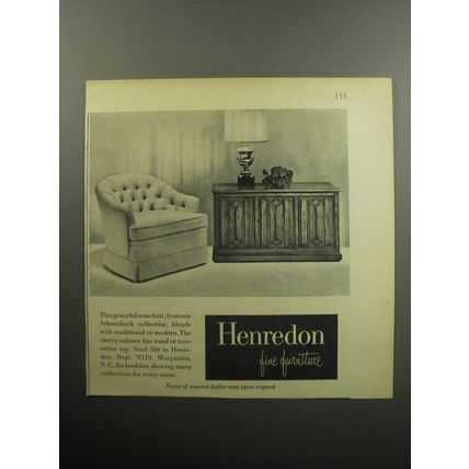 1957 Henredon Schoonbeck Armchair and Cherry Cabinet Advertisement