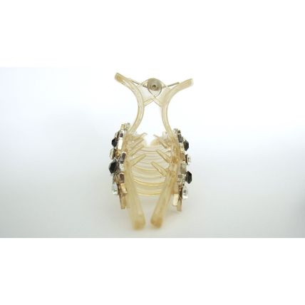 Clear transparent lite golden beige crystal star hair claw clip for fine, thin