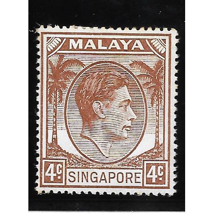 SINGAPORE MALAYA 1949 KG6 P18 4c SG19 19 SG BROWN MINT HINGED