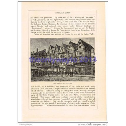 OLD HOUSES, VALENCIENNES, FRANCE, BOOK ILLUSTRATION, 1880
