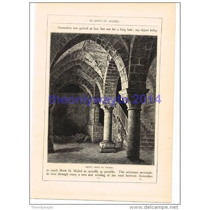 CRYPT, MONT ST MICHEL, FRANCE, BOOK ILLUSTRATION, 1880