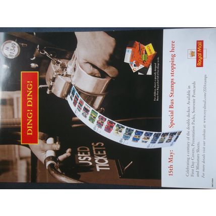 ROYAL MAIL A4 POST OFFICE POSTER 2000 SPECIAL BUS STAMPS CENTURY DOUBLE DECKER