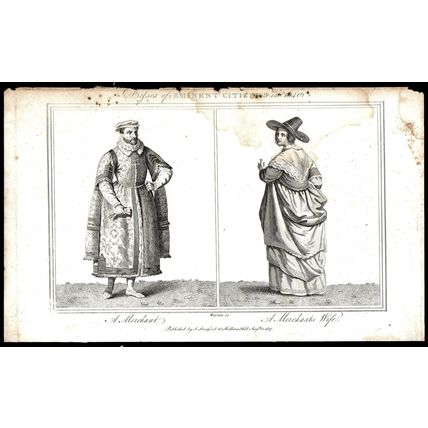 DRESSES OF EMINENT CITIZENS IN 1640 1807 Merchant ANTIQUE PRINT