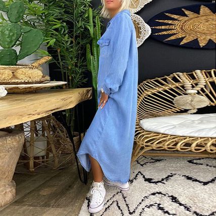 Plus Size Womens Denim Shirt Dress Ladies Button Long Sleeve Jeans Maxi Dresses