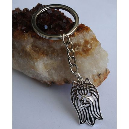 YORKSHIRE TERRIER YORKIE SILVER METAL KEY RING IN VELVET GIFT BAG