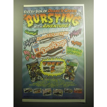 1993 Drake's Cakes Devil Dogs Ad - Every box is bursting with adventure