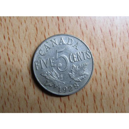 1928 King George v 5 Cents Canada Coin