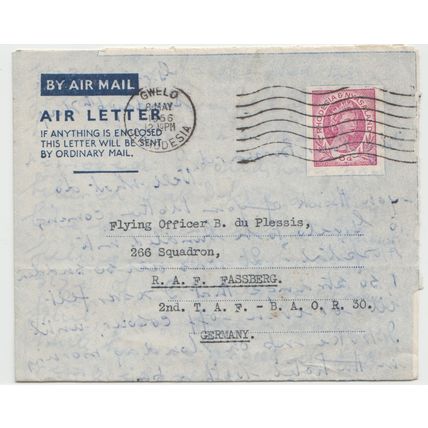 RHODESIA & NYASALAND Aerogramme/Air Letter Postmark Gwelo, 8 May 1956 to Germany