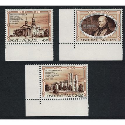 Vatican 1st Catholic Diocese in the USA 3v Margins 1989 MNH SG#945-947