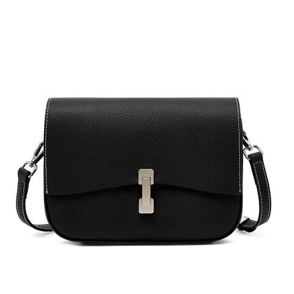 Genuine Leather Women Square Crossbody Shoulder Purse Flap Satchel Handbag Black
