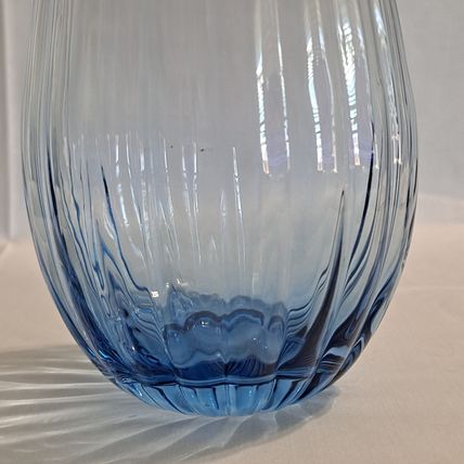 RIBBED BLUE Stemless Wine Glasses Cocktail Water Juice Tumblers Goblet Drink