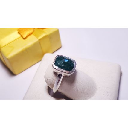 Estate 3.0ct Real Cushion Cut faceted Emerald Brush/bezel SterlingSilver Rg22278