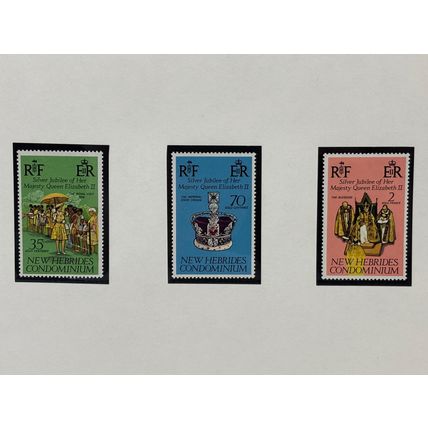 British New Hebrides 1977 Silver Jubilee Queen Elizabeth II Set 3 Stamps
