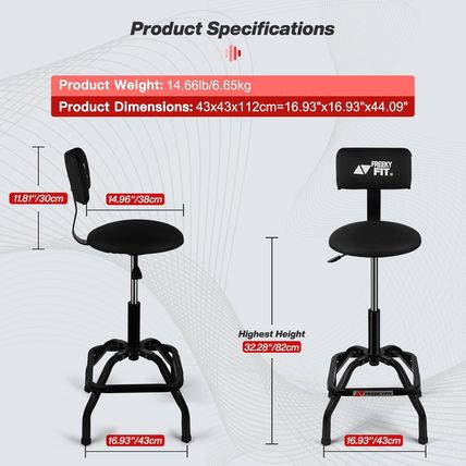 Shop Stool with Backrest, Mechanic Garage Stool for Workshop, Adjustable Stool C