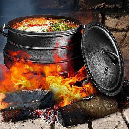 Bruntmor Pre-Seasoned Cast Iron Cauldron - 6 Quart African Potjie Pot with Lid -