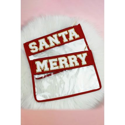 Red MERRY Contrast Trim Clear Makeup Bag