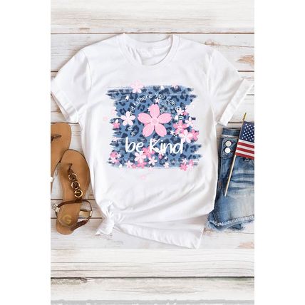 White Be Kind Cherry Blossoms Leopard Graphic T Shirt