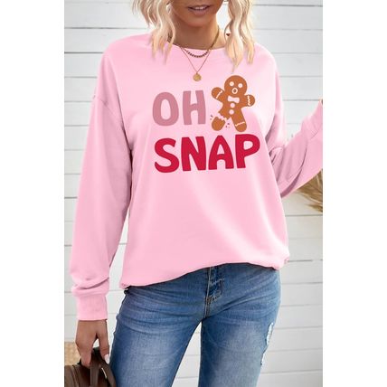 Pink OH SNAP Gingerbread Man Christmas Pullover Sweatshirt