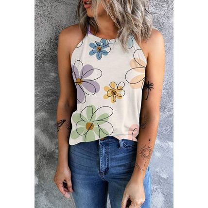 Beige Sweet Floral Tank Top