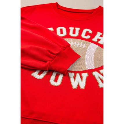 Fiery Red TOUCH DOWN Football Graphic Pullover Sweatshirt
