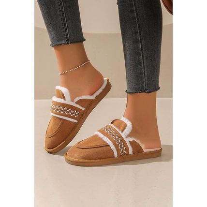 Chestnut Suede Wavy Striped Plush Lined Slippers (Run Small, Size Up)
