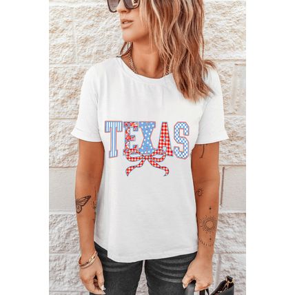 White Independence Day TEXAS Bow Printed T Shirt