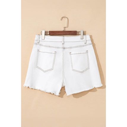 White Raw Hem High Waist Denim Shorts