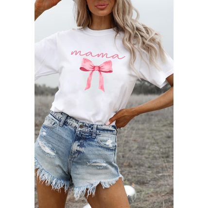 White MAMA Bowknot Graphic Crewneck Tee