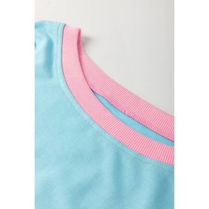 Turquoise Plus Size Contrast Trim T Shirt and Skirt Two Piece Set