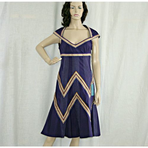 Karen Millen Purple Gold Embroidered Dress Size 12 New with Tag