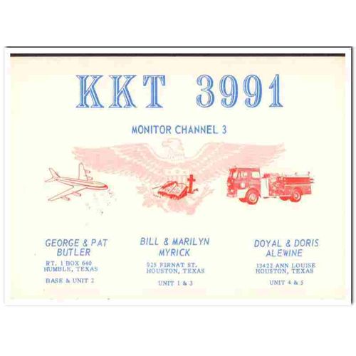 kkt-3991 george butler humble texas 1960s cb qsl card vintage postcard