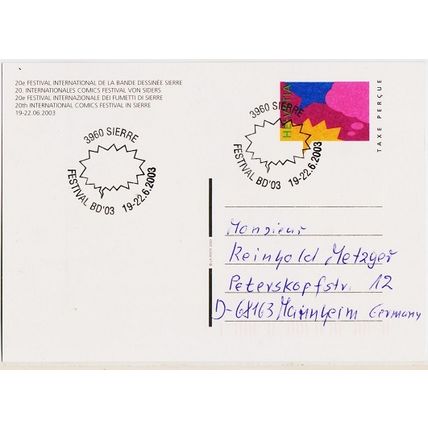 Switzerland. Prepaid Card. 2003 International Festival. Used/Addressed