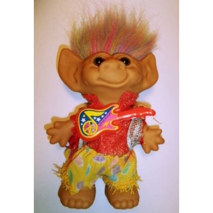Vintage 8" Uneeda Wishnik Rock Star Troll With Guitar Rainbow Hair