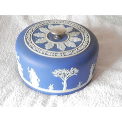 ANTIQUE Wheel Round Of Cheese EPNS Platter With Domed Jasperware Wedgwood Cover