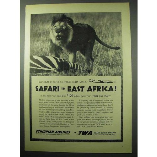 1956 TWA Ethiopian Airlines Ad - Safari in East Africa