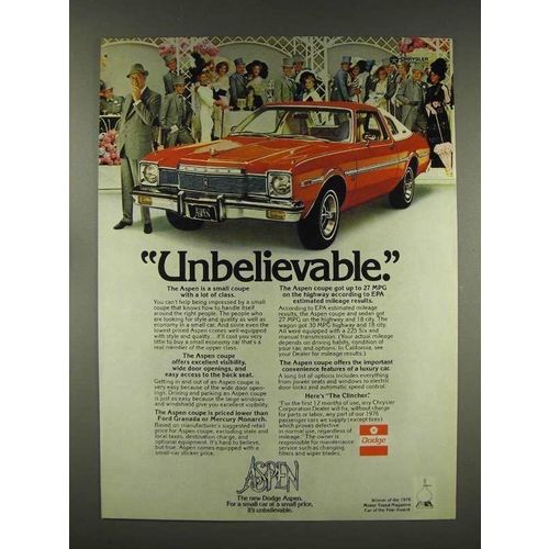 1976 Dodge Aspen Car Ad- Unbelievable