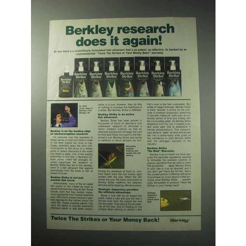 1985 Berkley Strike Fish Lure Ad - Research Does It