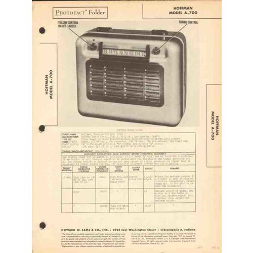 HOFFMAN model A-700 portable AM radio receiver Sams Photofact manual