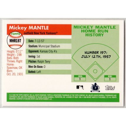2006 Topps Mickey Mantle Home Run History baseball card #MHR197