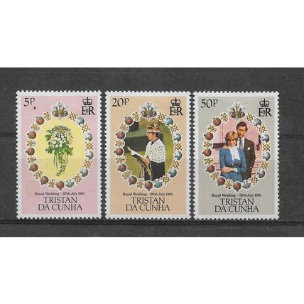 Tristan da Cunha.1981 Royal Wedding set of 3.Mounted Mint.Feb22