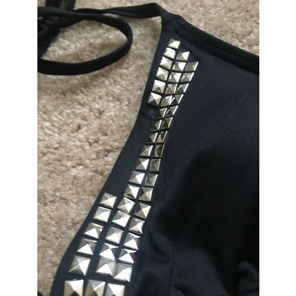 1 Pc Michael Kors Women's Black w Silver Tie Neck Back Swim Top Unknown Size