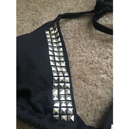 1 Pc Michael Kors Women's Black w Silver Tie Neck Back Swim Top Unknown Size