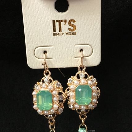 Earrings Pearl Accent Faux Gem Tassel Drop - Mint #365 USA Seller