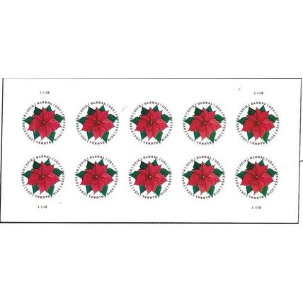 Global Poinsettia Sheet - 10 International First Class - Stamps Scott 5311