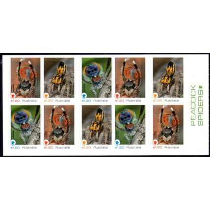 AUSTRALIA: 2023, PEACOCK SPIDERS, BOOKLET OF 10 MINT SELF-ADHESIVE STAMPS.