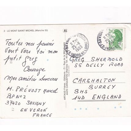 Mont Saint Michel France postcard Posted 1989 crease