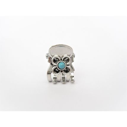 Tiny mini silver metal flower hair claw clip with turquoise stone