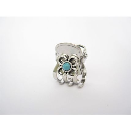 Tiny mini silver metal flower hair claw clip with turquoise stone